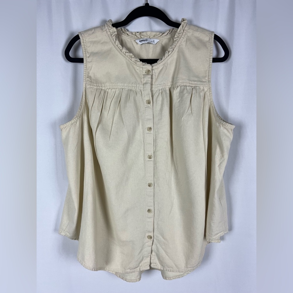 Sonoma cream button up linen blend blouse | size 1x